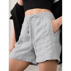 Athleta Blue Storm Cloud Retreat Linen Mid Rise Shorts